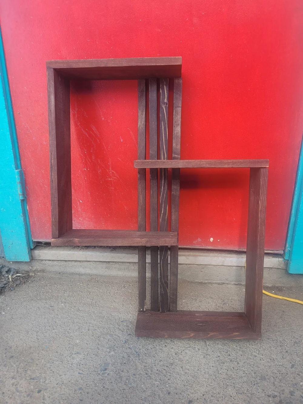 Wooden Double Square Wall Shelf - Brown